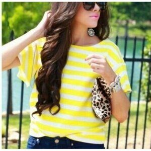 NWOT Anthropologie Postmark Yellow White Stripe Top Women’s Size Medium